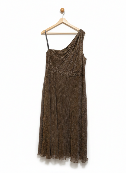 FOREVER NEW |L| BUST 19|B24| METALLIC BRONZE ONE-SHOULDER MIDI DRESS