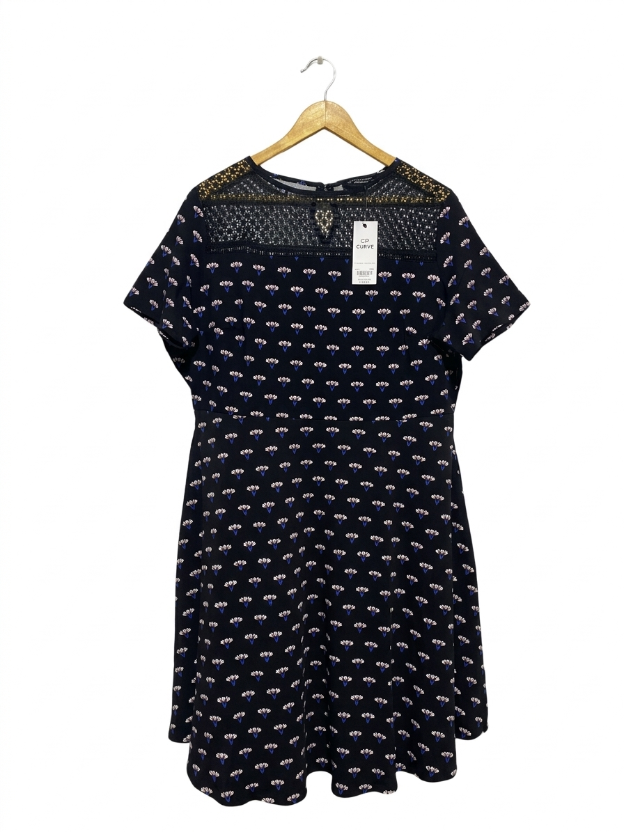 DOROTHY PERKINS |XXL| BUST 24| B4| NAVY BLUE FLORAL MINI DRESS WITH CROCHET LACE YOKE