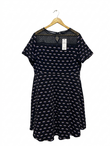 DOROTHY PERKINS |XXL| BUST 24| B4| NAVY BLUE FLORAL MINI DRESS WITH CROCHET LACE YOKE