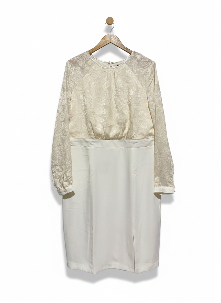 PHOSE EIGHT |XL| BUST 21| C3| WOMEN’S CREAM KNEE-LENGTH COCKTAIL DRESS - ELEGANT FLORAL LACE BODICE AND SLEEVES