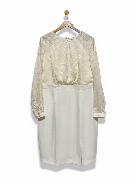 PHOSE EIGHT |XL| BUST 21| C3| WOMEN’S CREAM KNEE-LENGTH COCKTAIL DRESS - ELEGANT FLORAL LACE BODICE AND SLEEVES