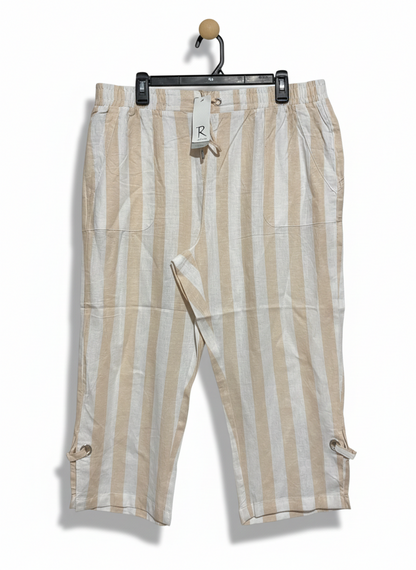 ROCKMANS |XL| WAIST 36| BEIGE AND WHITE STRIPED DRAWSTRING TROUSERS