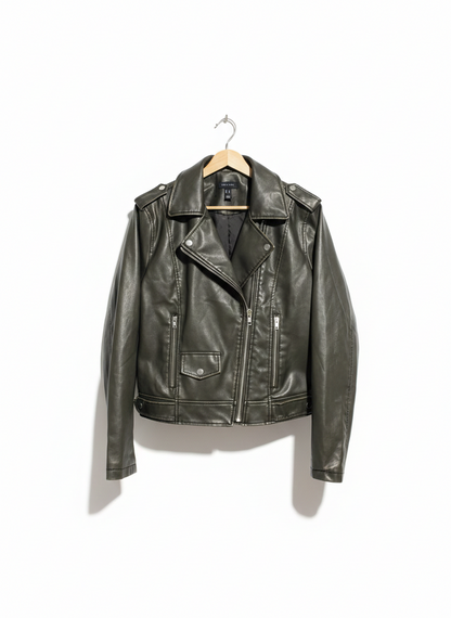 NEW LOOK |L| BUST 21| OLIVE GREEN FAUX LEATHER MOTO JACKET