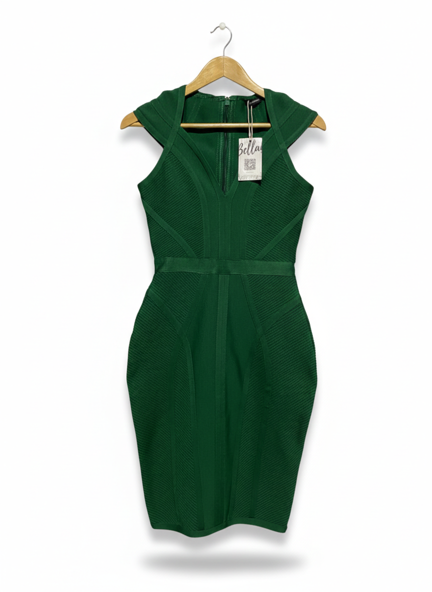 BELLA BARNETT |M| BUST 15| RICH EMERALD GREEN BANDAGE DRESS.