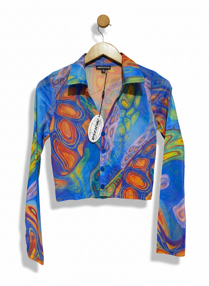 POSTER GAL |M| BUST 15| PSYCHEDELIC MESH CROP CARDIGAN