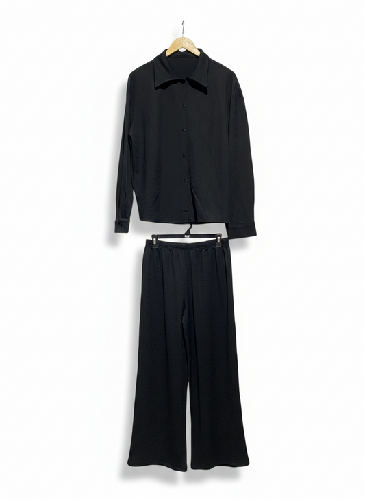 SHEIN |L| WOMEN'S MONOCHROME PLEATED CO-ORD SET IN BLACK