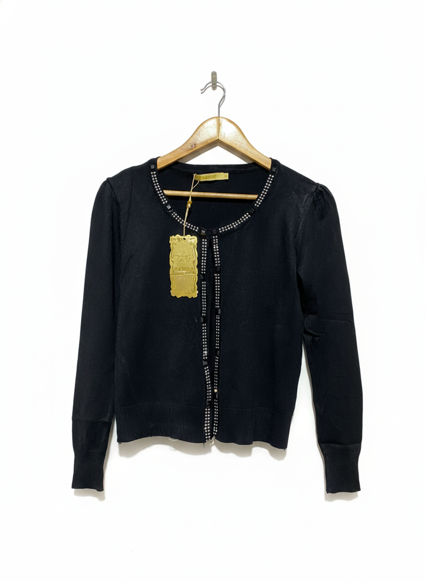 DAVIVA |M\L| BUST 17| black cardigan featuring rhinestone