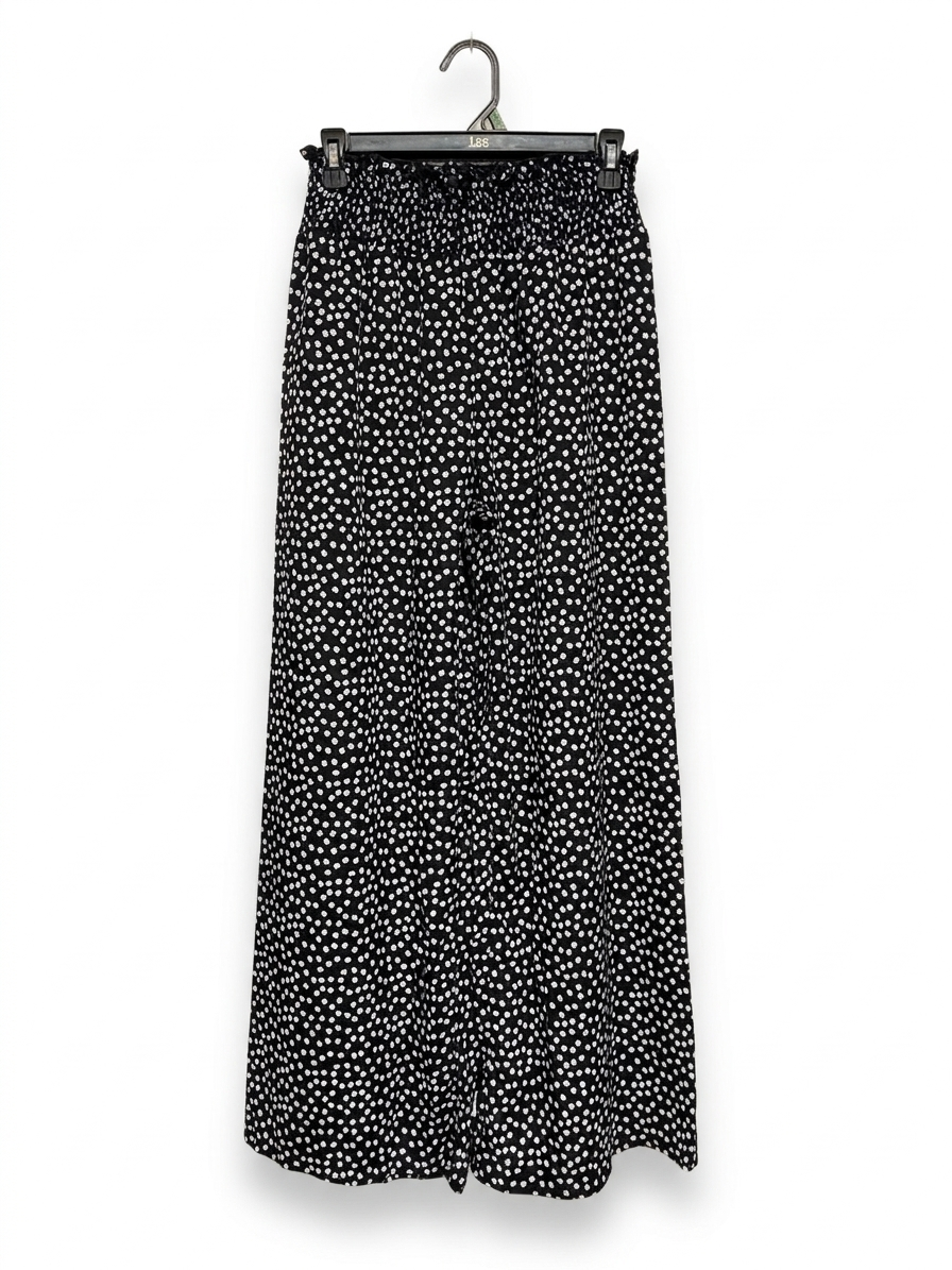 SHEIN |L| WAIST 26| B6| CHIC BLACK AND WHITE POLKA DOT SMOCKED WAIST PALAZZO PANTS