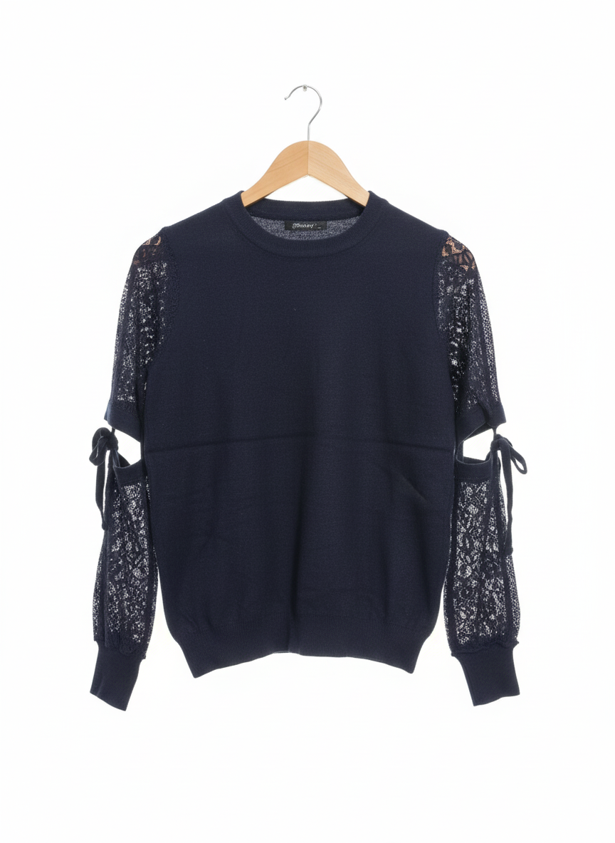 FINERY Black Knitted Lace Sleeve Jumper