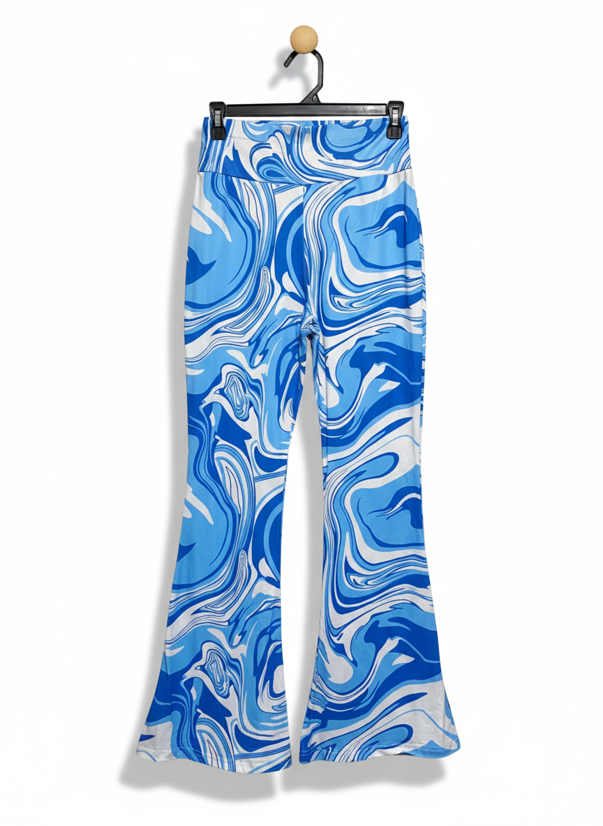 BLUE MARBLE PRINT FLARE LEGGINGS |S| WAIST 25|