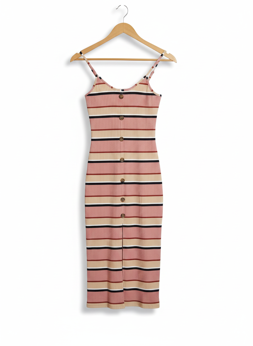 NO BOUNDARIES|XS|BUST 11.5|Stripe Perfect Ribbed Tank Midi Dress