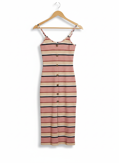NO BOUNDARIES|XS|BUST 11.5|Stripe Perfect Ribbed Tank Midi Dress