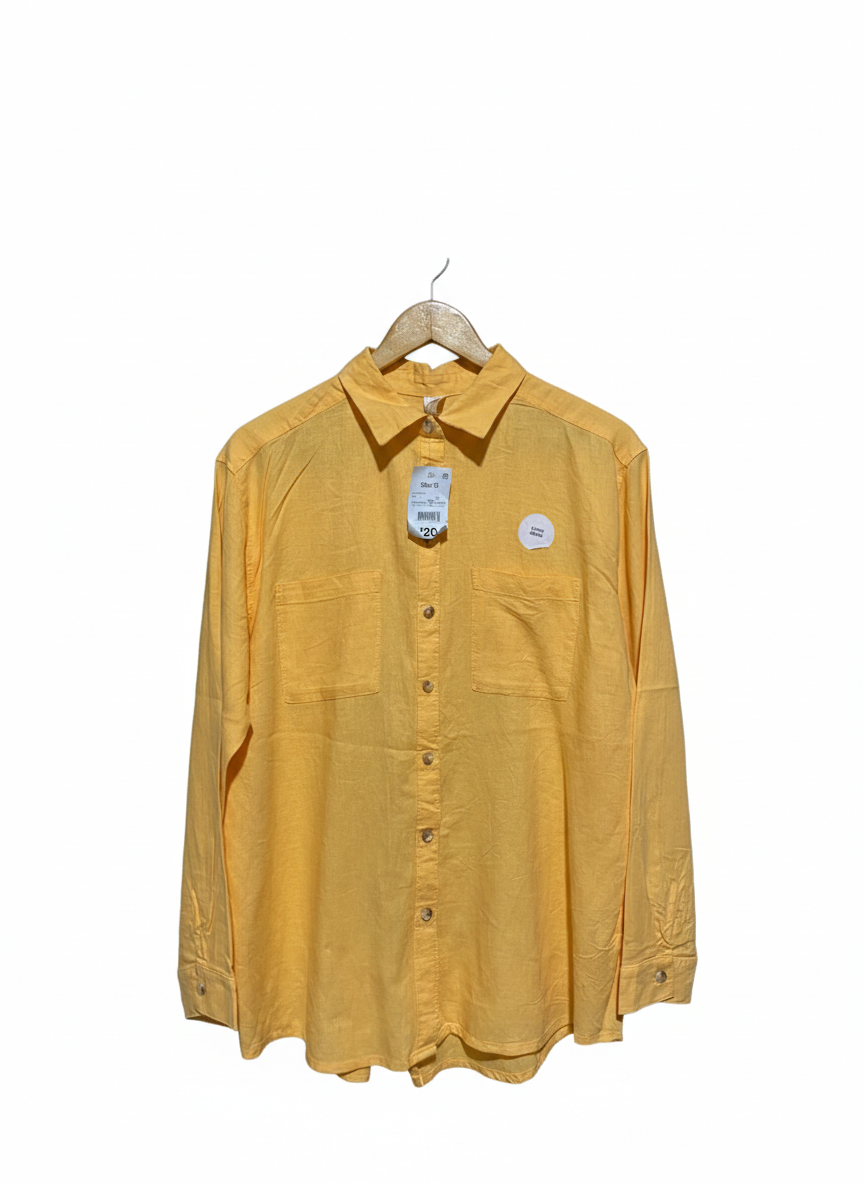 ANKO |L| BUST 22| CLASSIC YELLOW LONG SLEEVE BUTTON-DOWN LINEN BLEND SHIRT