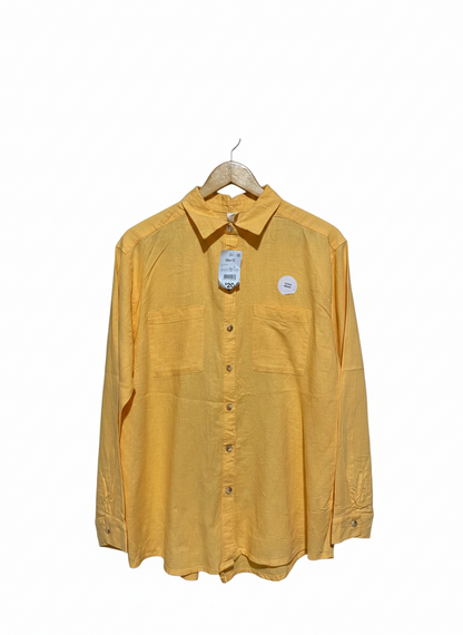 ANKO |L| BUST 22| CLASSIC YELLOW LONG SLEEVE BUTTON-DOWN LINEN BLEND SHIRT