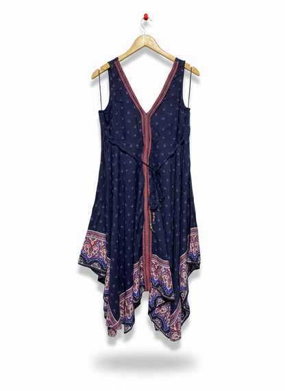 MONSOON |M| BUST 18| BOHEMIAN NAVY HANKERCHIEF HEM MIDI DRESS