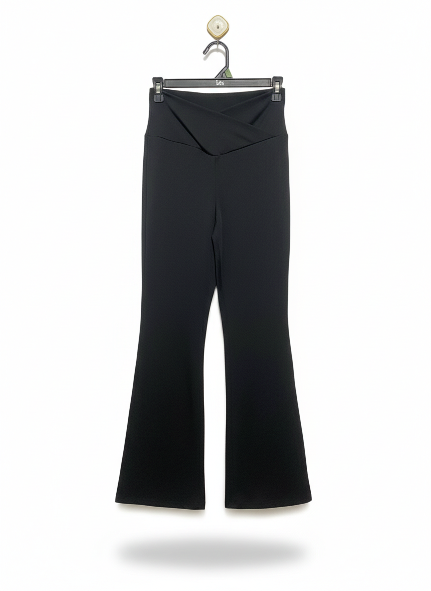 WOMEN'S HIGH-WAISTED FLARE YOGA PANTS - NOIR BLACK CROSSOVER WAIST |S| WAIST 24|