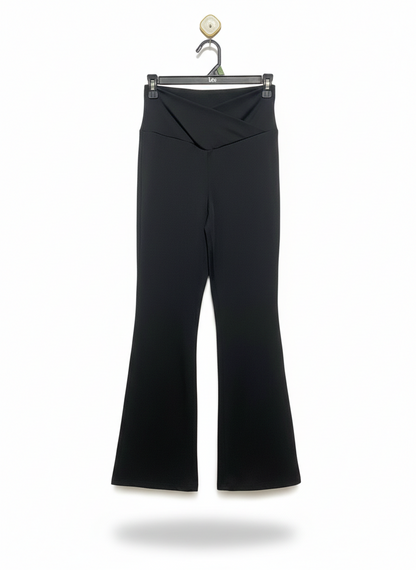 WOMEN'S HIGH-WAISTED FLARE YOGA PANTS - NOIR BLACK CROSSOVER WAIST |S| WAIST 24|