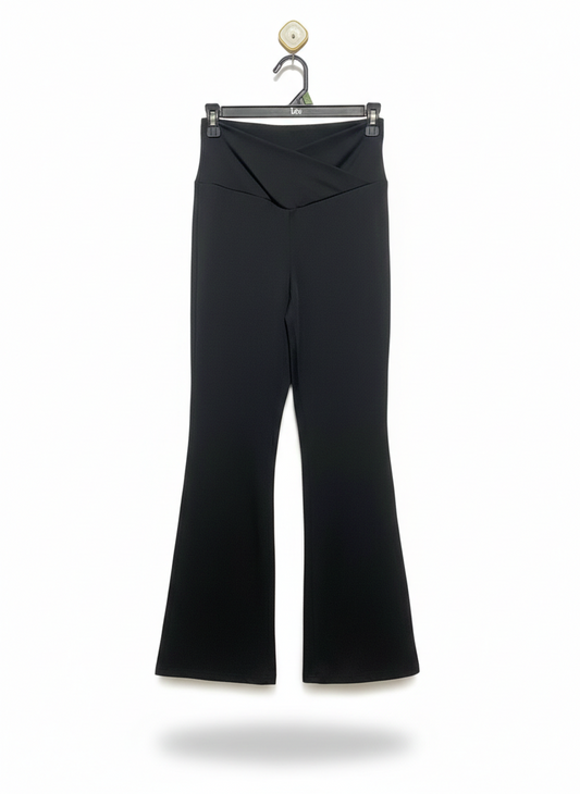 WOMEN'S HIGH-WAISTED FLARE YOGA PANTS - NOIR BLACK CROSSOVER WAIST |S| WAIST 24|