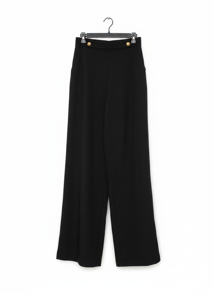 ISABEL |M| WAIST 27| Women’s High-Rise Wide-Leg Sailor Pants – Black with Gold Hardware