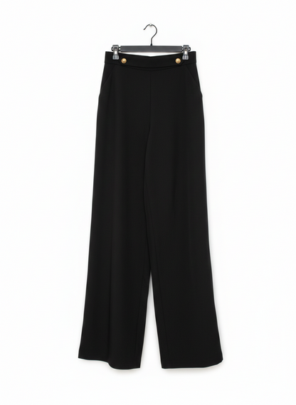ISABEL |M| WAIST 27| Women’s High-Rise Wide-Leg Sailor Pants – Black with Gold Hardware