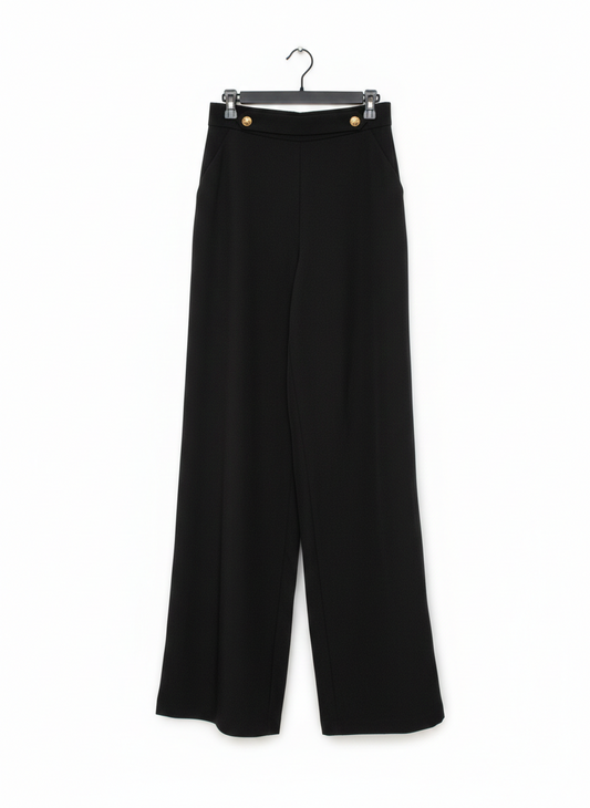 ISABEL |M| WAIST 27| Women’s High-Rise Wide-Leg Sailor Pants – Black with Gold Hardware