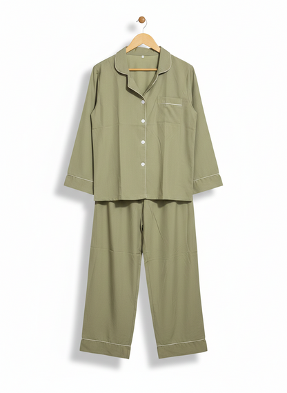 WOMEN’S SAGE GREEN COTTON PAJAMA SET |L|
