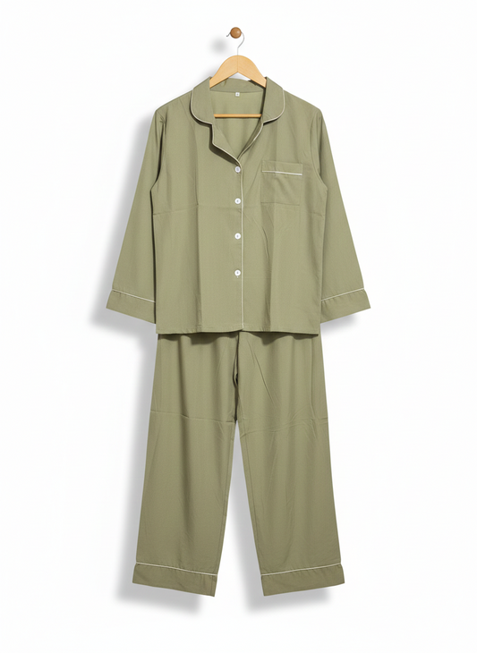 WOMEN’S SAGE GREEN COTTON PAJAMA SET |L|