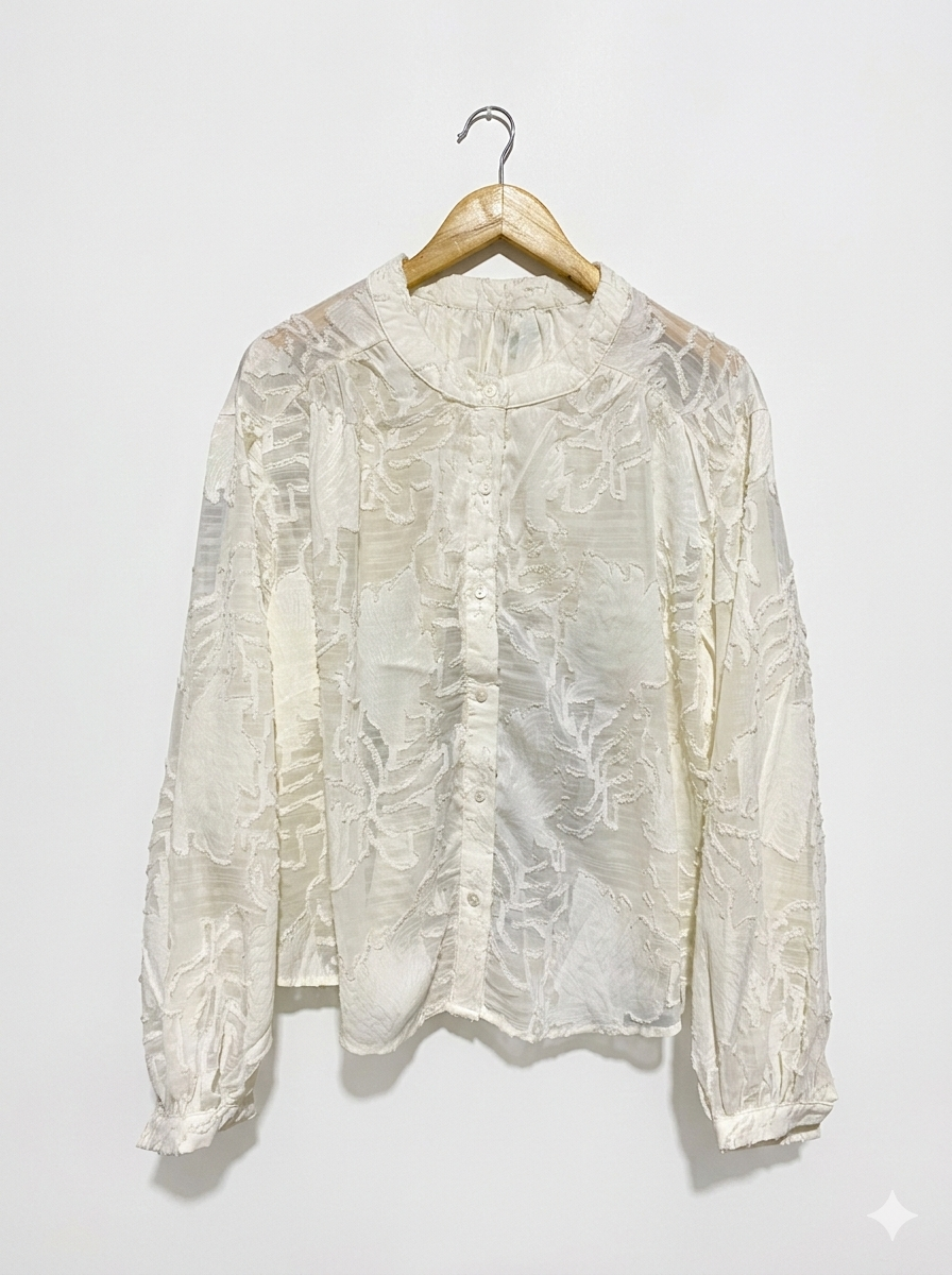 SHEIN |XL|BUST 25| CREAM SHEER FLORAL TEXTURED BLOUSE