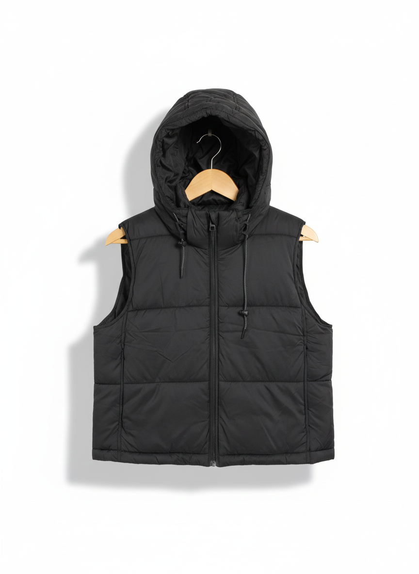 ZARA|S|BUST 20.5|BLACK HOODED PUFFER VEST