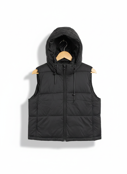 ZARA|S|BUST 20.5|BLACK HOODED PUFFER VEST