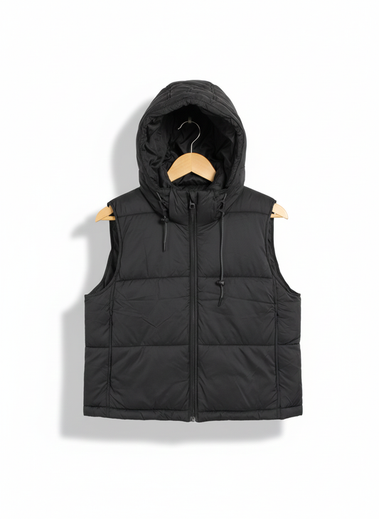 ZARA|S|BUST 20.5|BLACK HOODED PUFFER VEST
