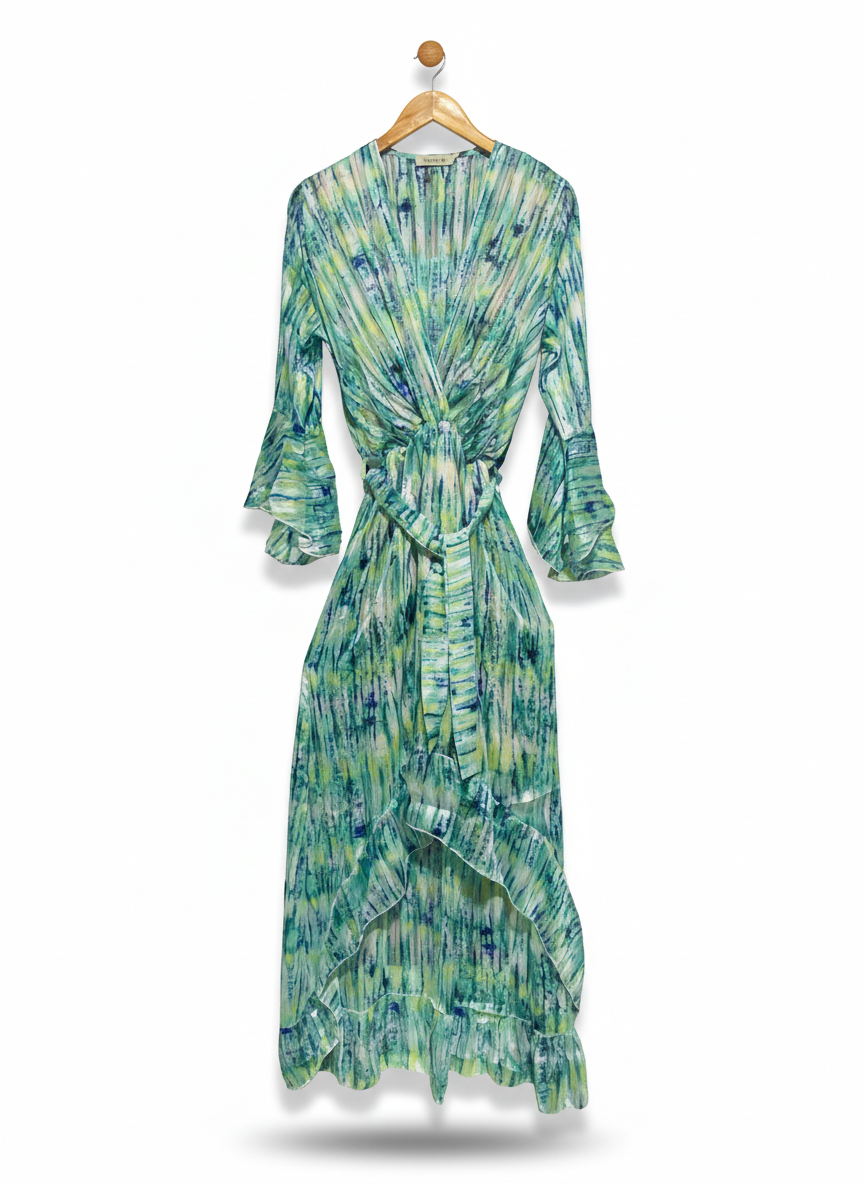 TROIS KA |M| BUST 16| C3|  VIBRANT TEAL AND LIME TIE-DYE MAXI DRESS
