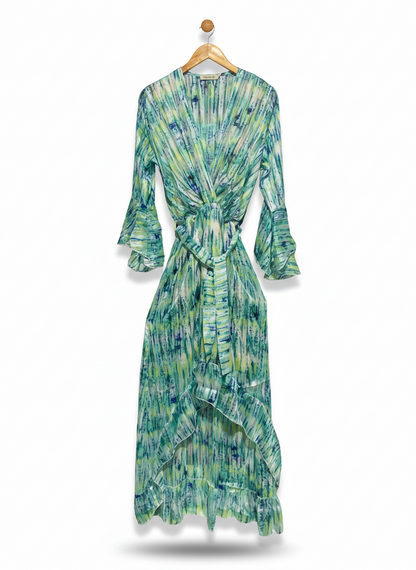 TROIS KA |M| BUST 16| C3|  VIBRANT TEAL AND LIME TIE-DYE MAXI DRESS
