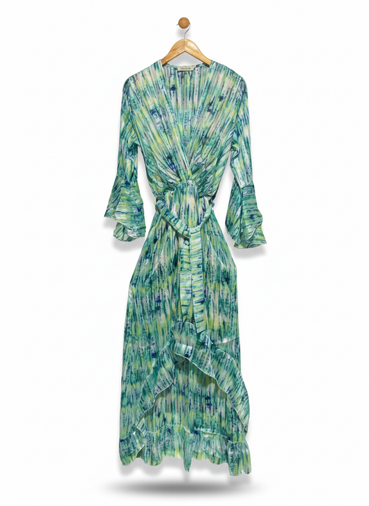 TROIS KA |M| BUST 16| C3|  VIBRANT TEAL AND LIME TIE-DYE MAXI DRESS