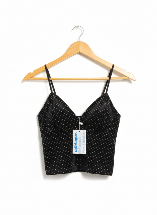 VALLEY GIRL |S| BUST 13| BLACK POLKA DOT CAMI CROP TOP