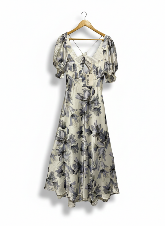 INDIKAH|L/XL|BUST 16| FLORAL PUFF SLEEVE MIDI DRESS