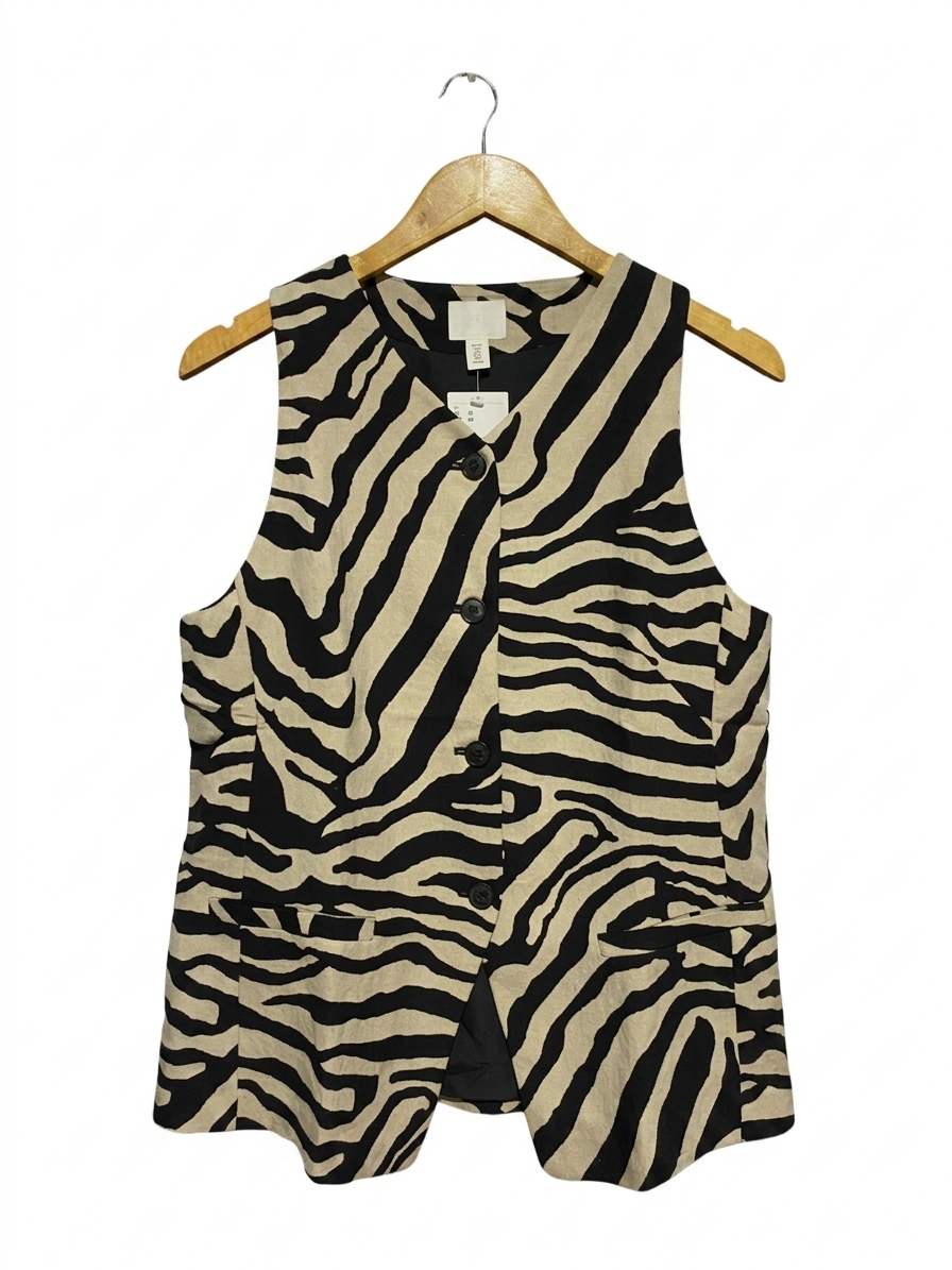 H&M |M| BUST 19| B26| ZEBRA PRINT BUTTON-UP WAISTCOAT