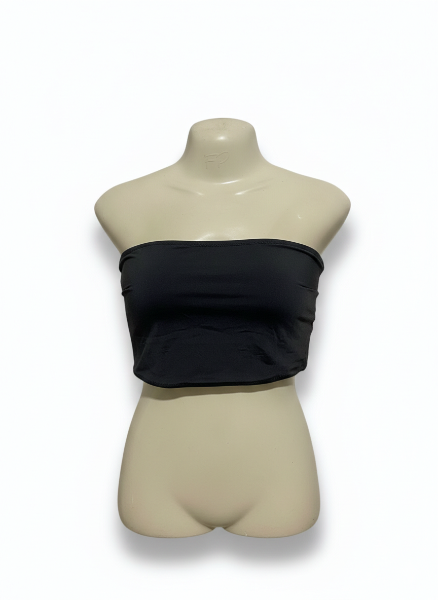 MINIMALIST BLACK BANDEAU CROP TOP |S| BUST 13|