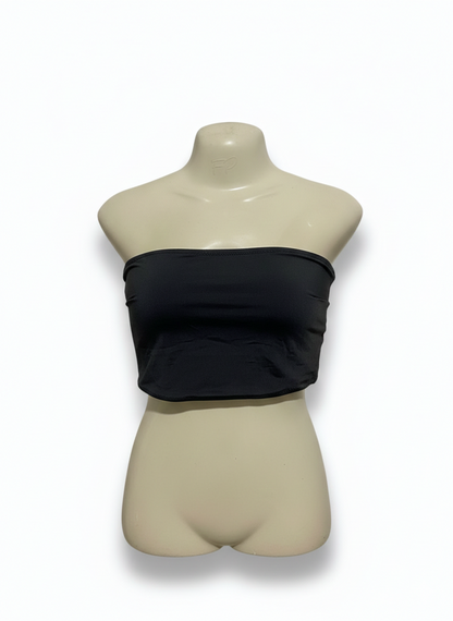 MINIMALIST BLACK BANDEAU CROP TOP |S| BUST 13|