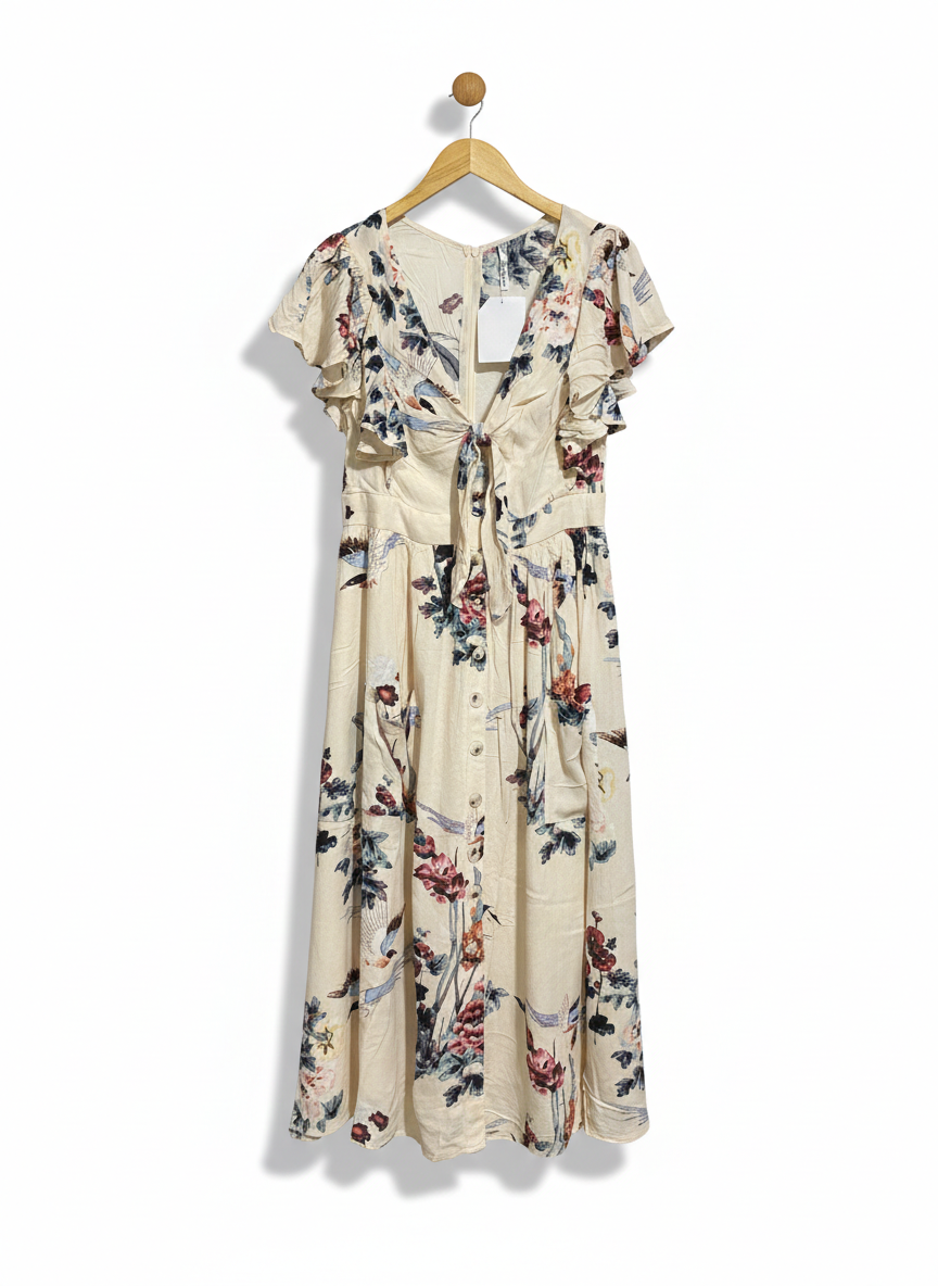 INDIKAH |M| BUST 16| C3| V-NECK TIE-FRONT MIDI DRESS