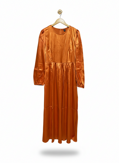 SHEIN |L| BUST 18| C5| WOMEN'S METALLIC BRONZE SATIN LONG SLEEVE MAXI DRESS WITH GATHERED EMPIRE WAIST