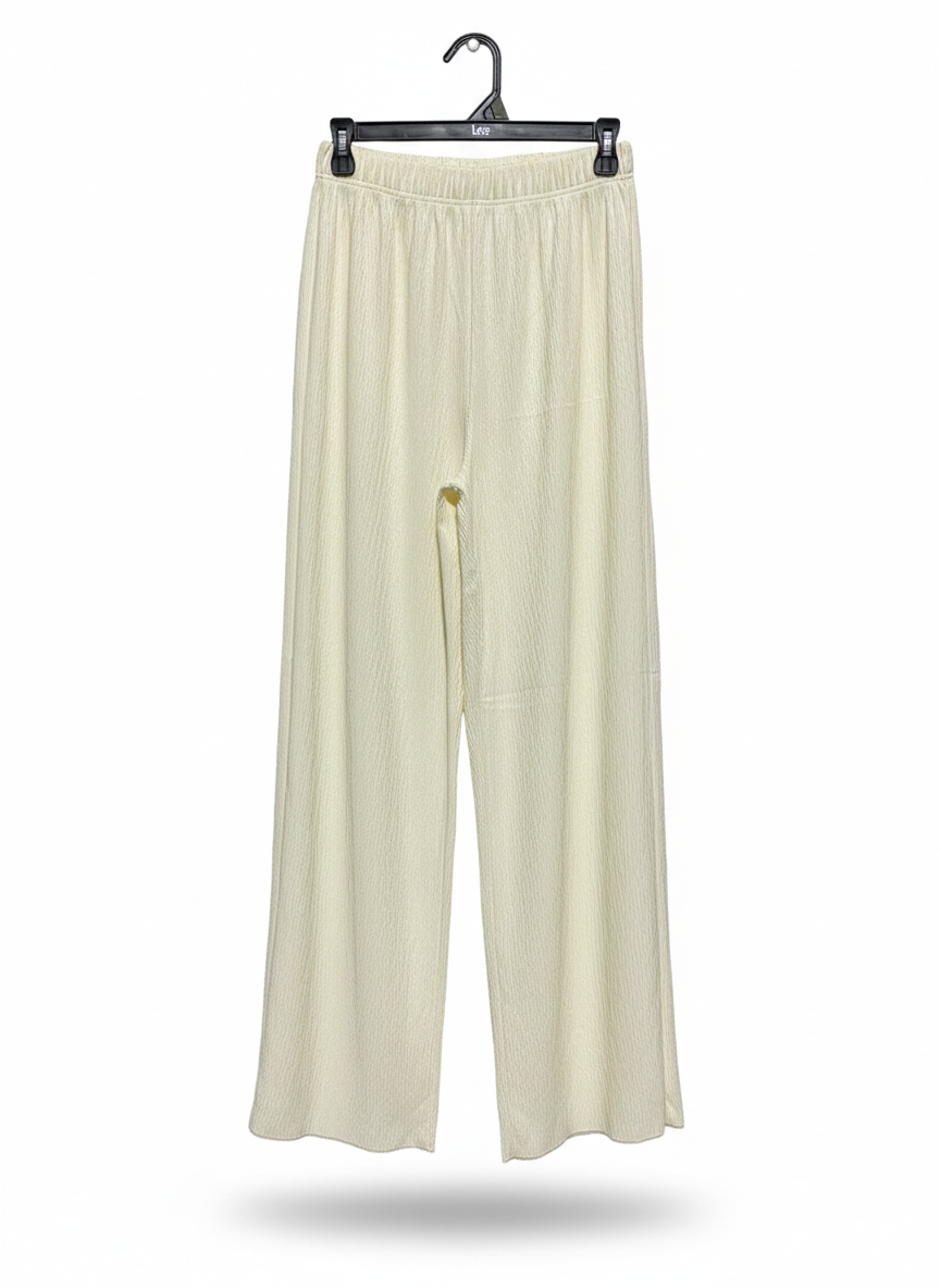 WOMEN'S HIGH-WAISTED PLEATED PALAZZO PANTS - CREAM / IVORY |M| WAIST 26|