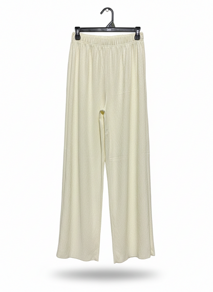 WOMEN'S HIGH-WAISTED PLEATED PALAZZO PANTS - CREAM / IVORY |M| WAIST 26|