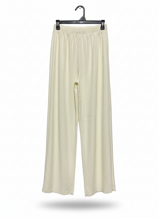 WOMEN'S HIGH-WAISTED PLEATED PALAZZO PANTS - CREAM / IVORY |M| WAIST 26|