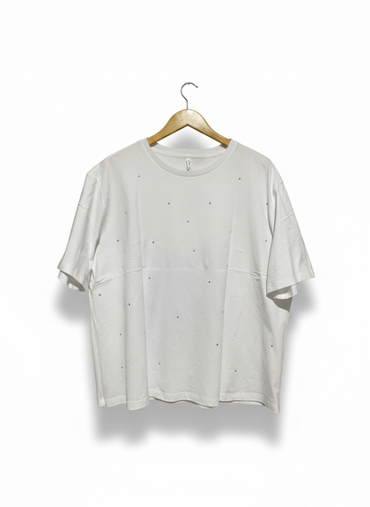 & ME |L| BUST 25|B14| WHITE SHORT SLEEVE RHINESTONE EMBELLISHED CREWNECK T-SHIRT