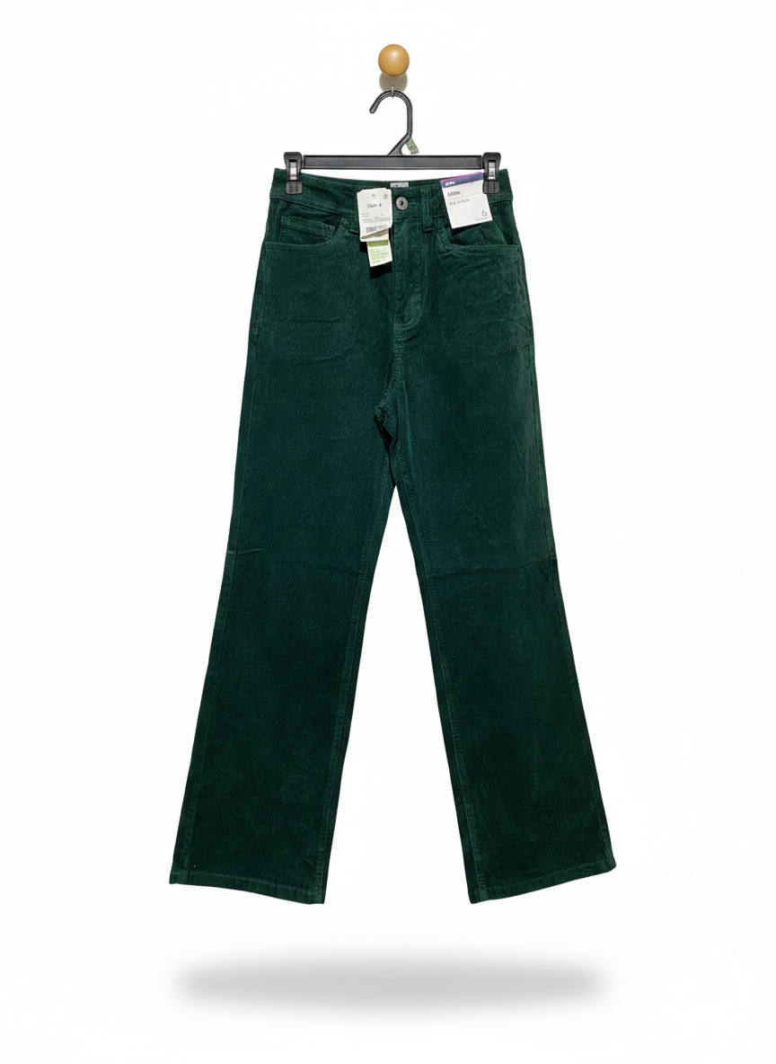 ANKO |S| WAIST 26| PREMIUM DEEP EMERALD GREEN CORDUROY HIGH-WAISTED WIDE-LEG TROUSERS