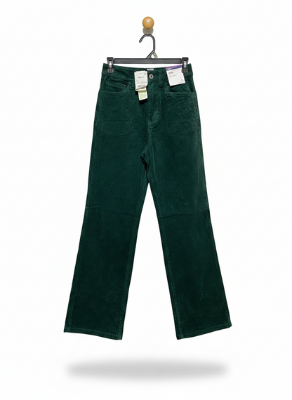 ANKO |S| WAIST 26| PREMIUM DEEP EMERALD GREEN CORDUROY HIGH-WAISTED WIDE-LEG TROUSERS