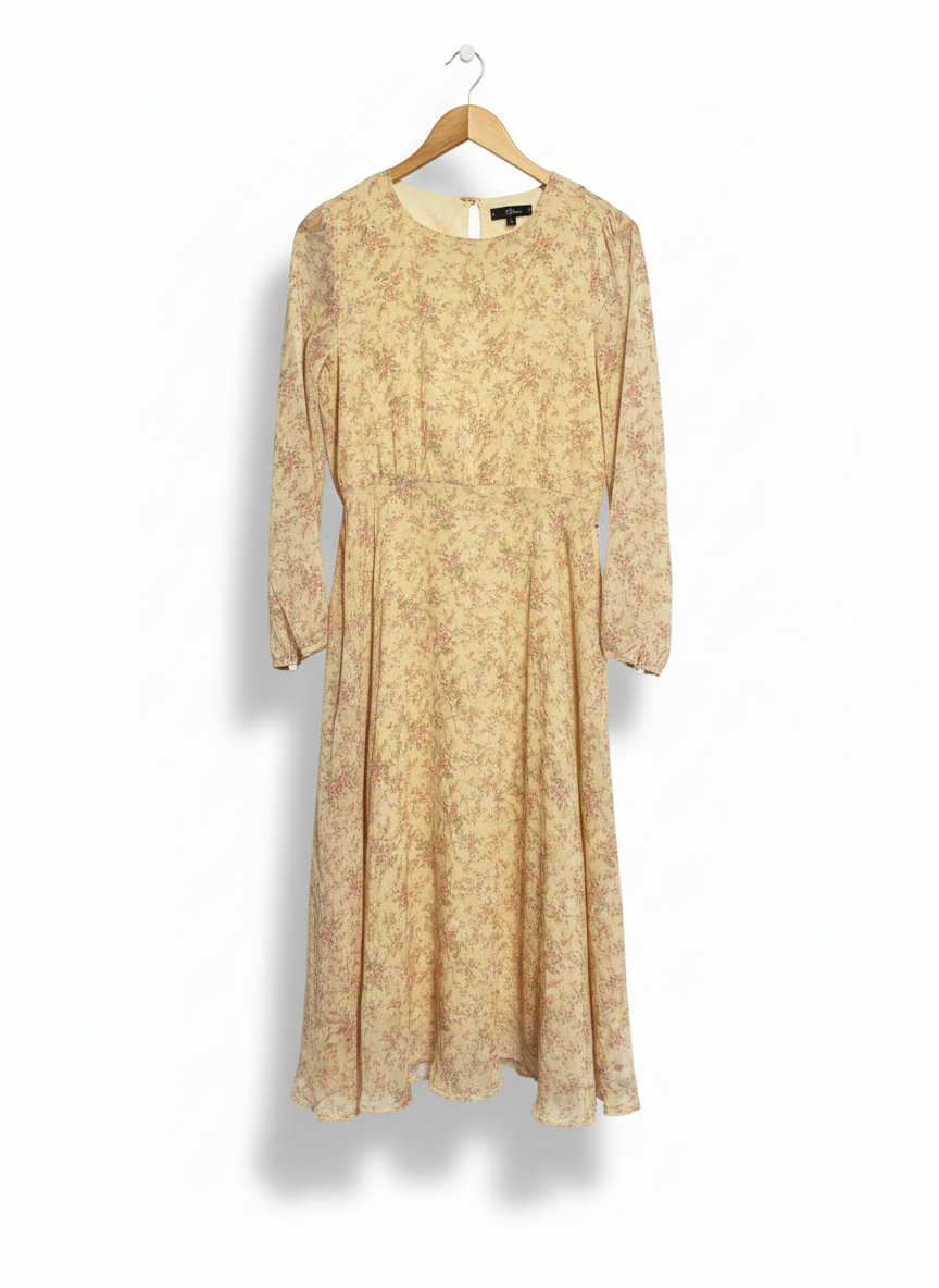 CREAM DITSY FLORAL MIDI DRESS |L| BUST 19|