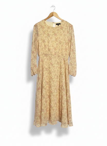 CREAM DITSY FLORAL MIDI DRESS |L| BUST 19|