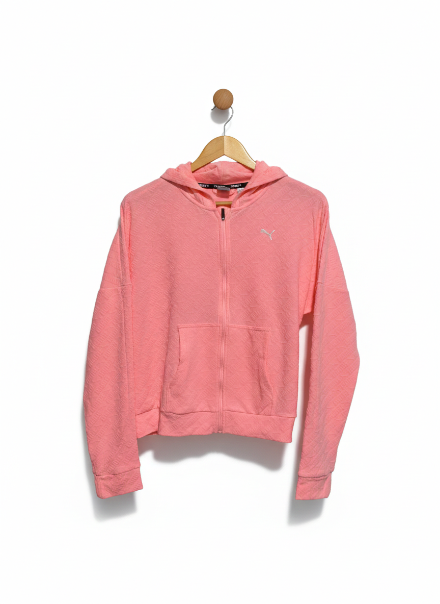 PUMA |M| BUST 21| WOMEN'S CORAL PINK FULL-ZIP TEXTURED TRAINING HOODIE